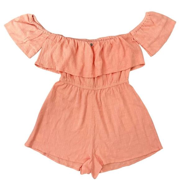 Roxy Size L Another Day Off The Shoulder Romper Linen Blend Coral Beach NWT - Picture 3 of 13